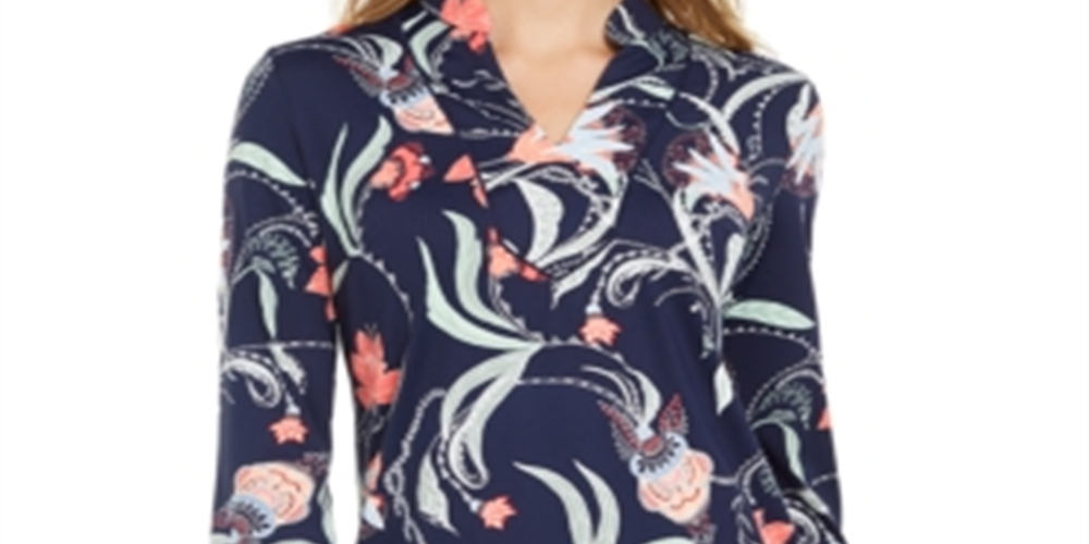 Charter Club Women's Knit 3/4 Sleeve Paisley Tunic Top Blue Size X-Small