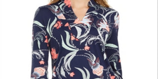 Charter Club Women's Knit 3/4 Sleeve Paisley Tunic Top Blue Size X-Small