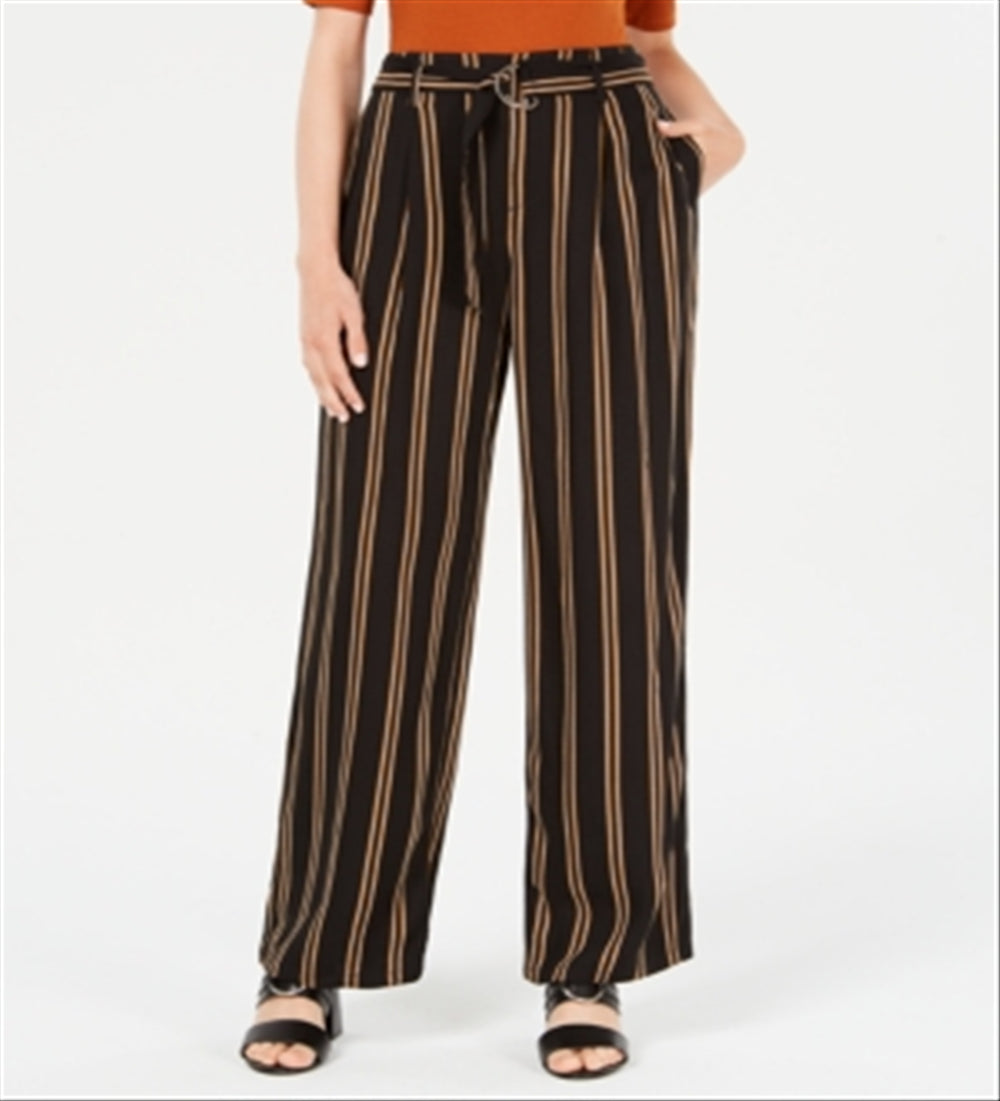 Rewash Junior's Striped Belted Wide Leg Pants Black  Size XL
