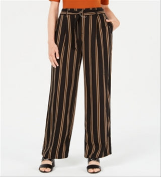 Rewash Junior's Striped Belted Wide Leg Pants Black  Size XL