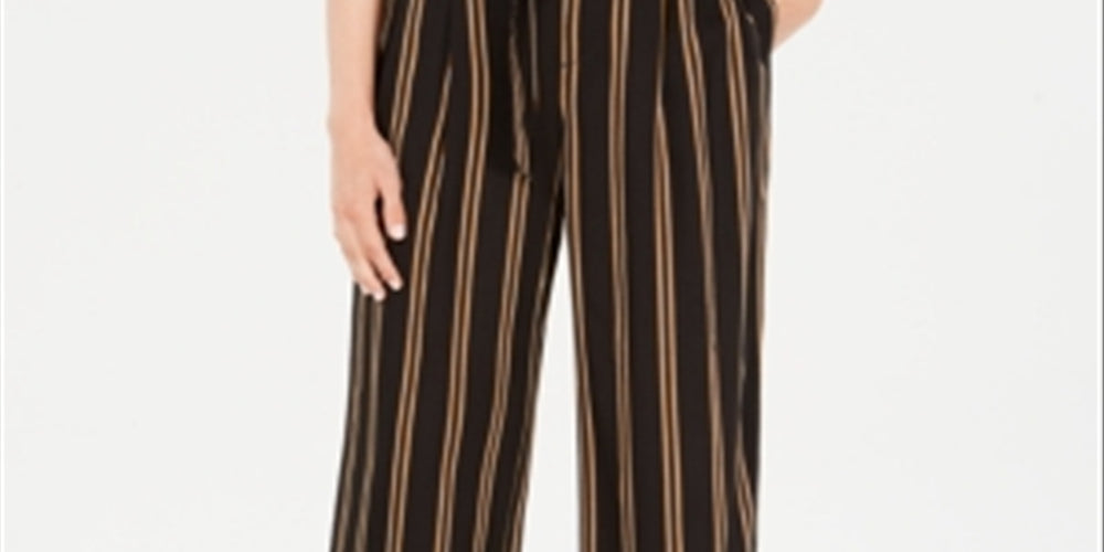 Rewash Junior's Striped Belted Wide Leg Pants Black  Size XL