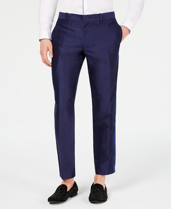 INC International Concepts Men's Milan Metallic Slim Fit Pants Blue Size 36X30