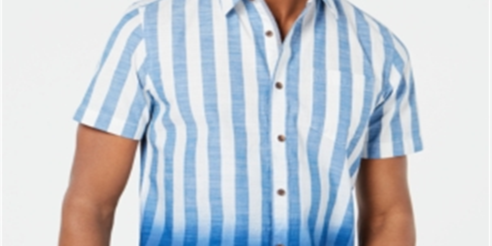 American Rag Men's Cotton Striped Button Down Shirt Blue Size Large