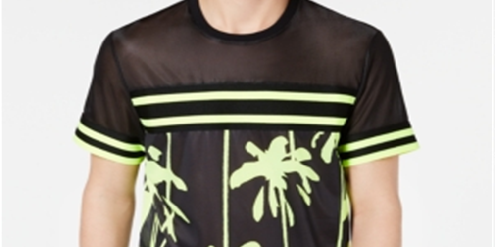 INC International Concepts Men's Summer Time Printed Mesh Casual Shirt Black Size XXX-Large