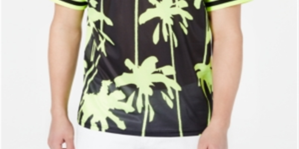 INC International Concepts Men's Summer Time Printed Mesh Casual Shirt Black Size XXX-Large