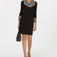 Jessica Howard Women's Houndstooth Long Sleeve Cowl Neck Above the Knee Sheath Wear to Work Dress Black Size Small