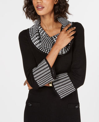 Jessica Howard Women's Houndstooth Long Sleeve Cowl Neck Above the Knee Sheath Wear to Work Dress Black Size Small