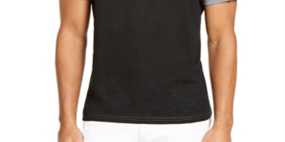 INC International Concepts Men's Colorblock Faux Leather Studded Tee Gray Size Small