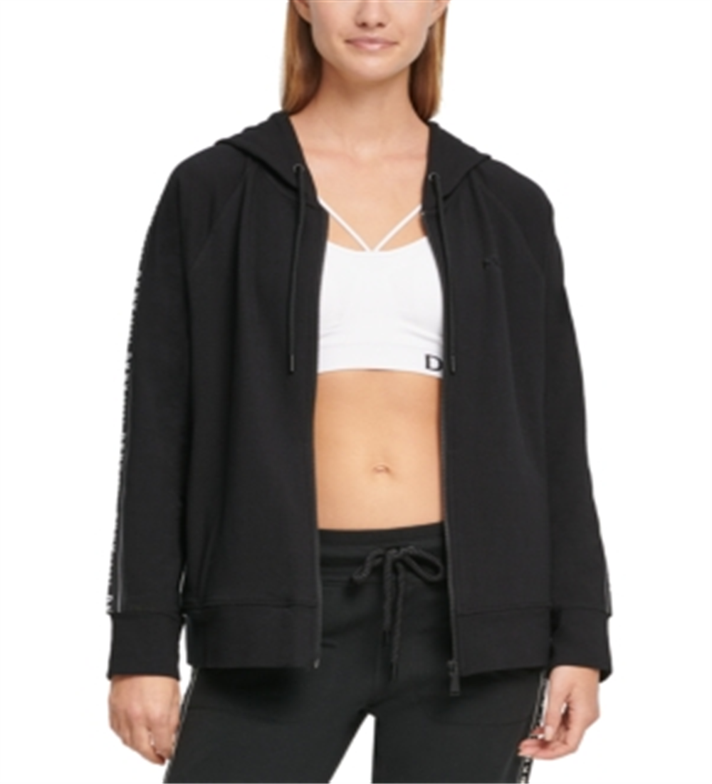 DKNY Women's Logo French Terry Zip Hoodie Black Size Small