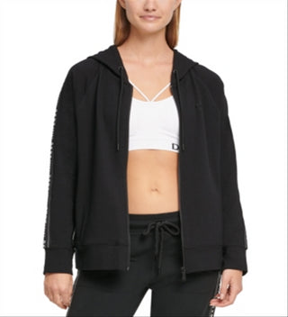 DKNY Women's Logo French Terry Zip Hoodie Black Size Small
