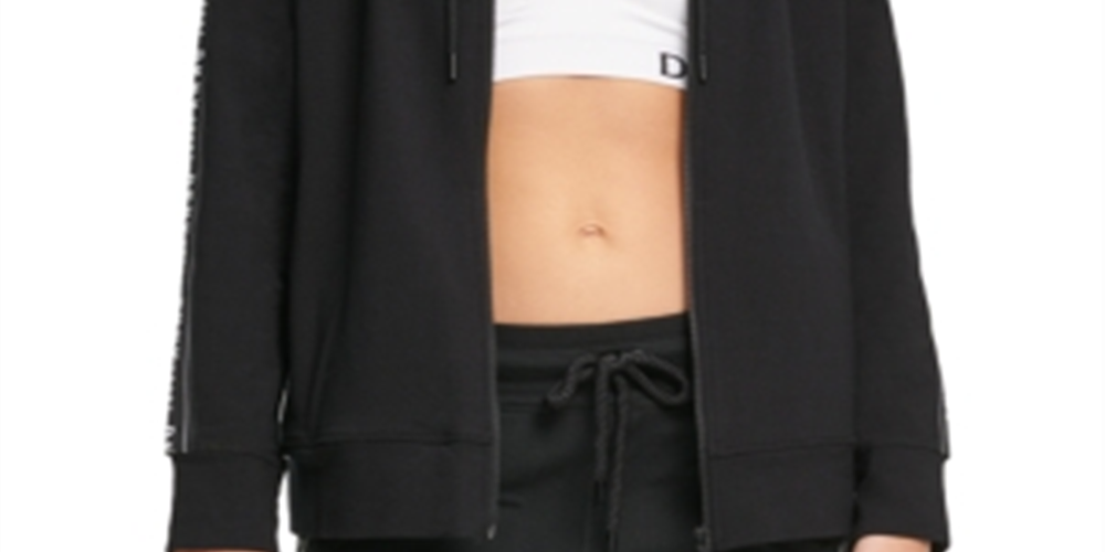 DKNY Women's Logo French Terry Zip Hoodie Black Size Small