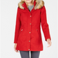 INC International Concepts Women's Faux Fur Trim Woven Coat Red Size Small