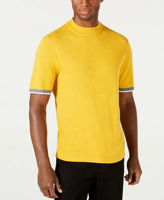 Alfani Men's Mock Neck Short Sleeves Sweater Yellow Size Small