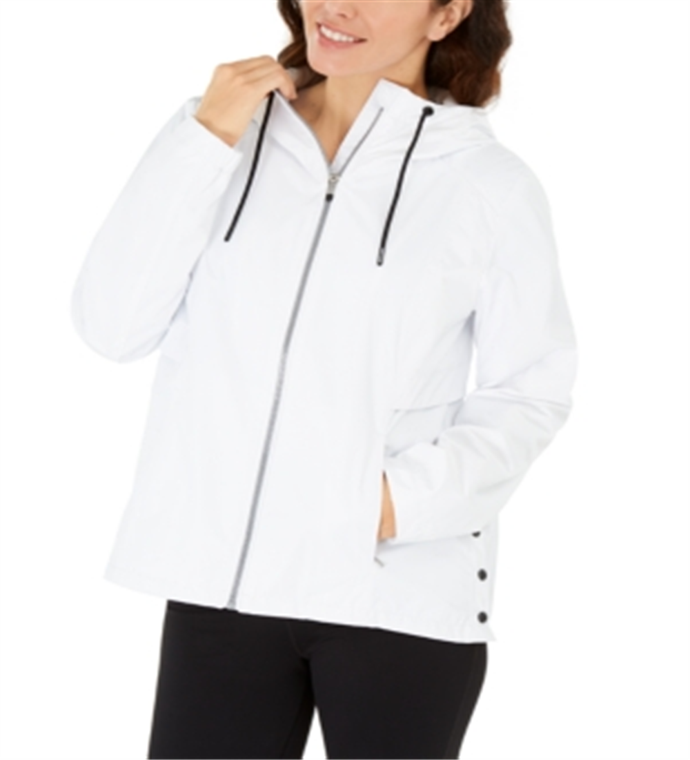Calvin Klein Women's Performance Hooded Side Snap Jacket White Size Medium