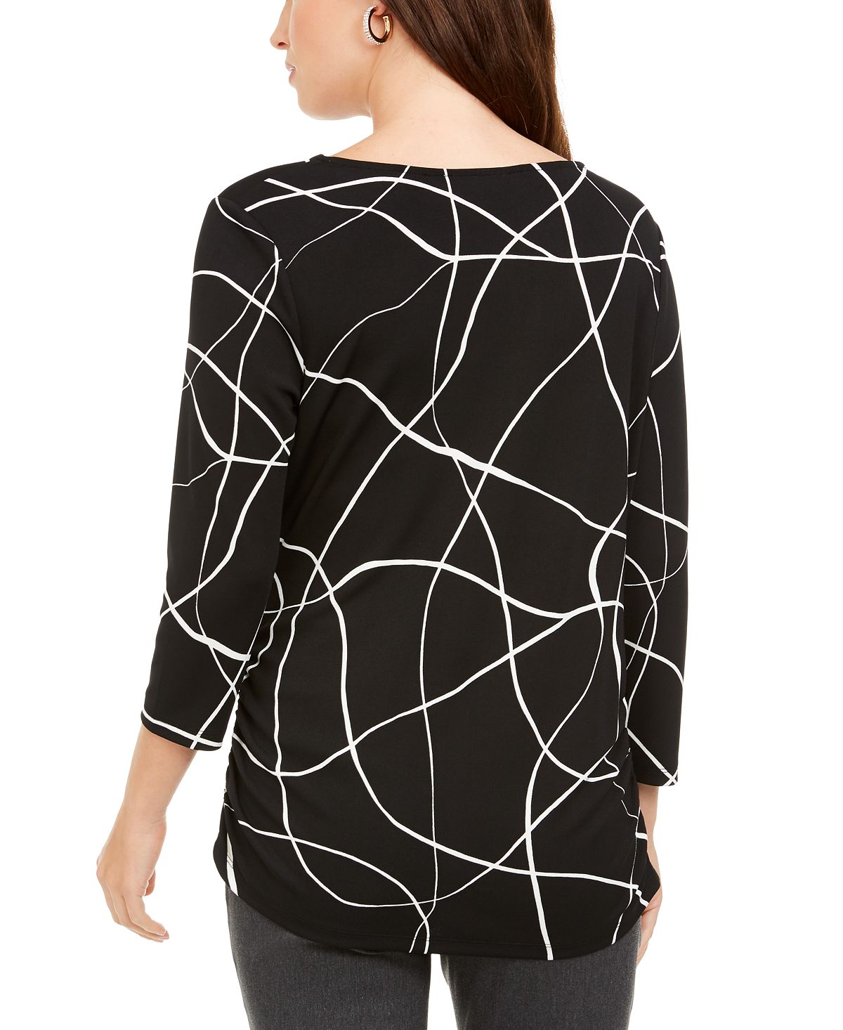 Alfani Women's Printed Ruched Top Black Size Small