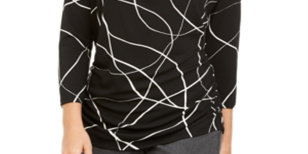 Alfani Women's Printed Ruched Top Black Size Small