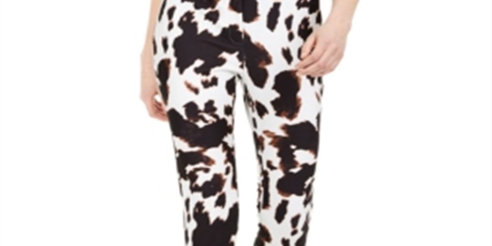Calvin Klein Women's X Fit Cow Print Slim Ankle Pants Black Size 4