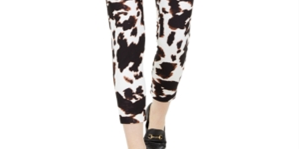 Calvin Klein Women's X Fit Cow Print Slim Ankle Pants Black Size 4