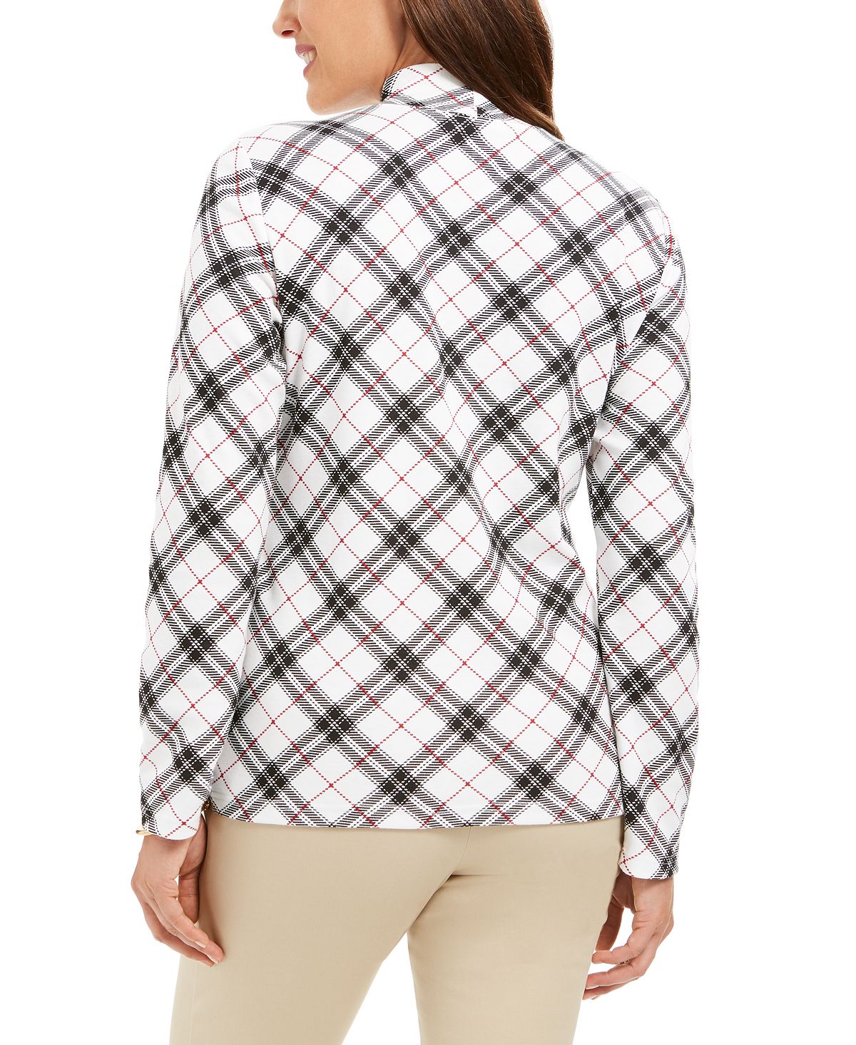 Karen Scott Women's Plaid Printed Mock Neck Top Black Size Petite M