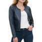 Tommy Hilfiger Women's Braided Neck Faux Leather Jacket Blue Size 0
