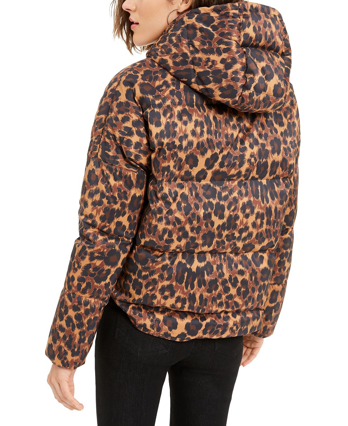 Juicy Couture Women's Volumized Winter Animal Print Puffer Jacket Brown Size Large