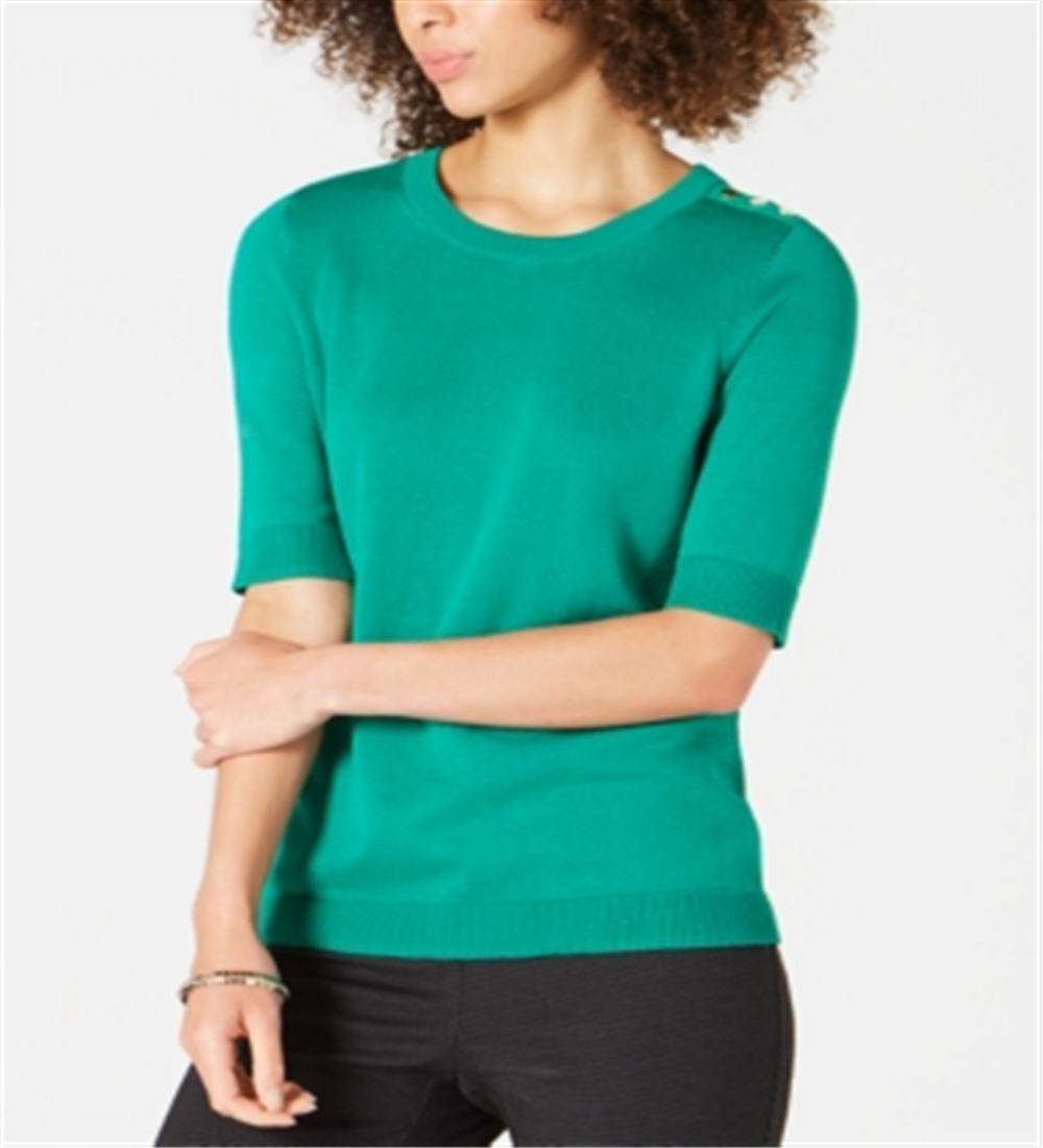 Charter Club Women's Button Shoulder Sweater Green Size Large