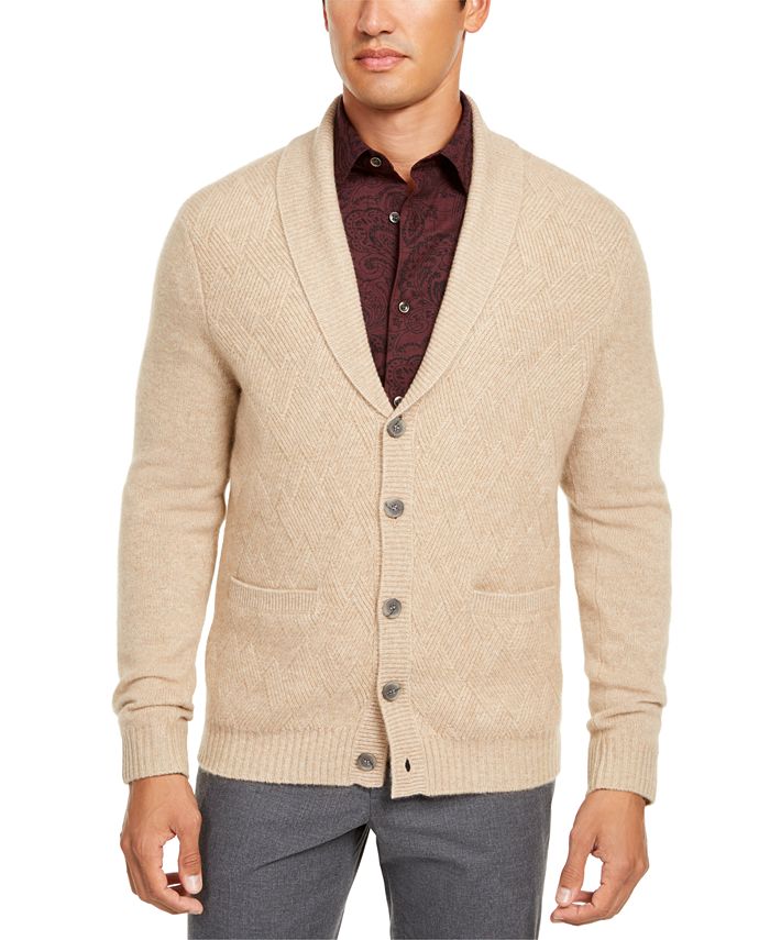 Tasso Elba Men's Cashmere Cable Knit Cardigan Sweater Brown Size Medium