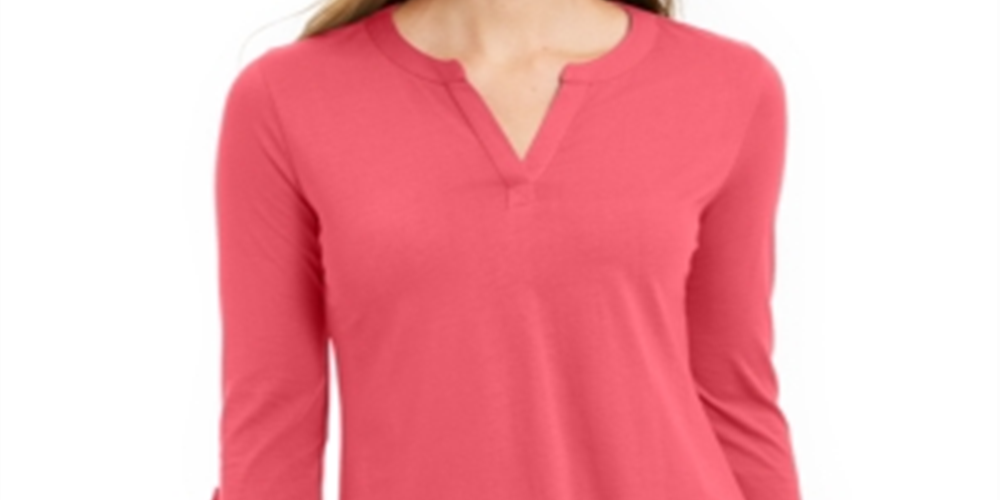 Charter Club Women's Supima Cotton Split Neck Top Red Size Large