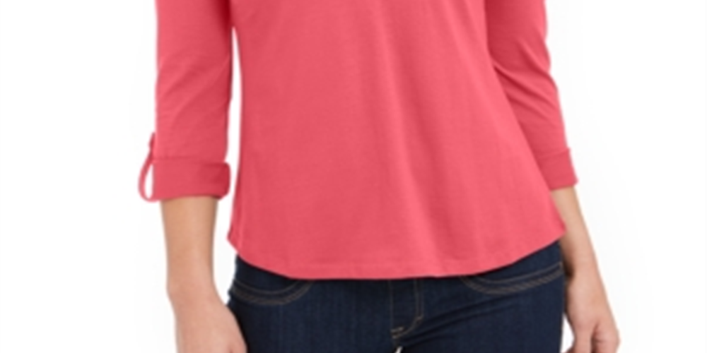 Charter Club Women's Supima Cotton Split Neck Top Red Size Large