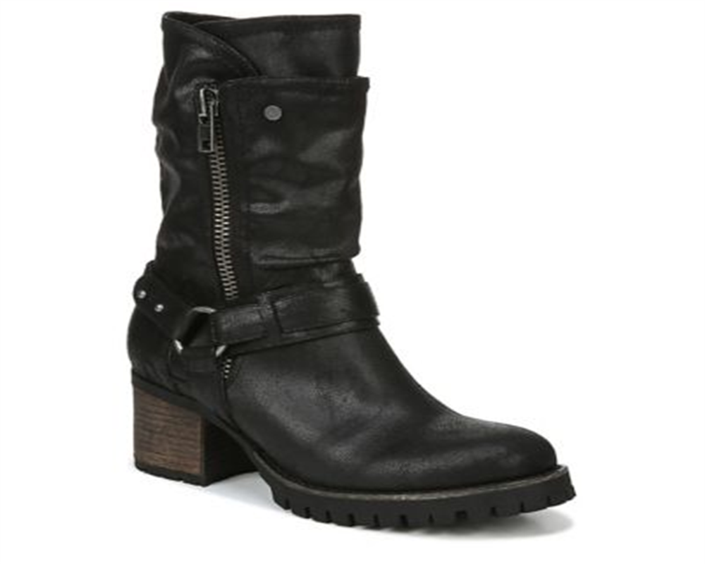 Carlos By Carlo Santana Women's Harness Detail Lug Sole Studded Georgina Round Toe Block Heel Boots Black Size 6 M