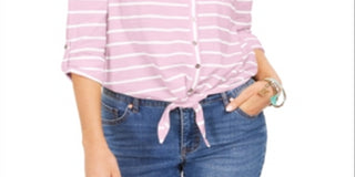 Style & Co Women's Printed Tie Front Top Pink Size Medium