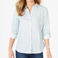 Charter Club Women's Linen Striped Cuffed Shirt White Size XX-Large