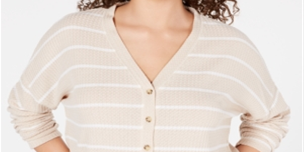 Hippie Rose Junior's Hacci Card Waffle Knit Cardigan Sweater Brown Size Small