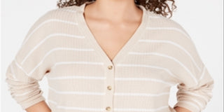 Hippie Rose Junior's Hacci Card Waffle Knit Cardigan Sweater Brown Size Small