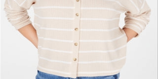 Hippie Rose Junior's Hacci Card Waffle Knit Cardigan Sweater Brown Size Small