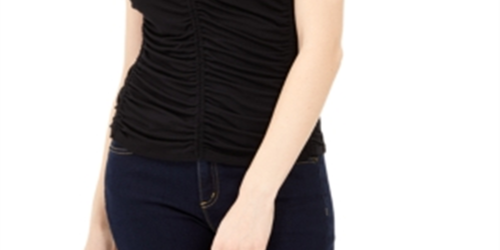 INC International Concepts Women's Ruched T-Shirt Black Size X-Small