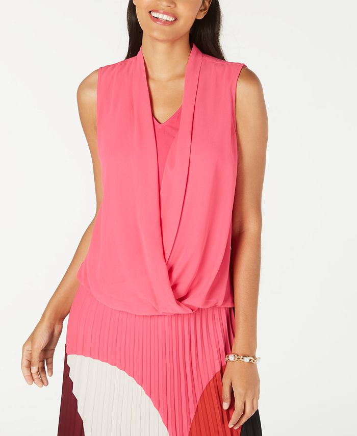 Alfani Women's Sleeveless Draped Front Top Pink Size Petite L