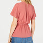 Monteau Women's Flutter Sleeve Peplum Top Pink Size Petite X-Large