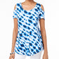 JM Collection Women's Printed Cold Shoulder Top Blue Size Medium