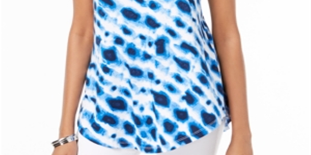 JM Collection Women's Printed Cold Shoulder Top Blue Size Medium