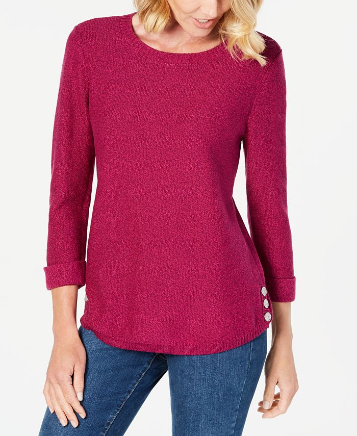 Karen Scott Women's Cotton Marled Sweater Black Size Small