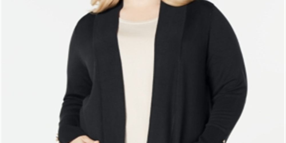 JM Collection Women's Plus Button Sleeve Flyaway Cardigan Sweater Black Size 1X