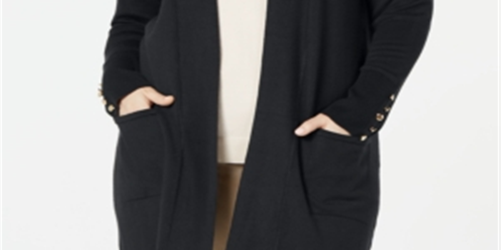 JM Collection Women's Plus Button Sleeve Flyaway Cardigan Sweater Black Size 1X