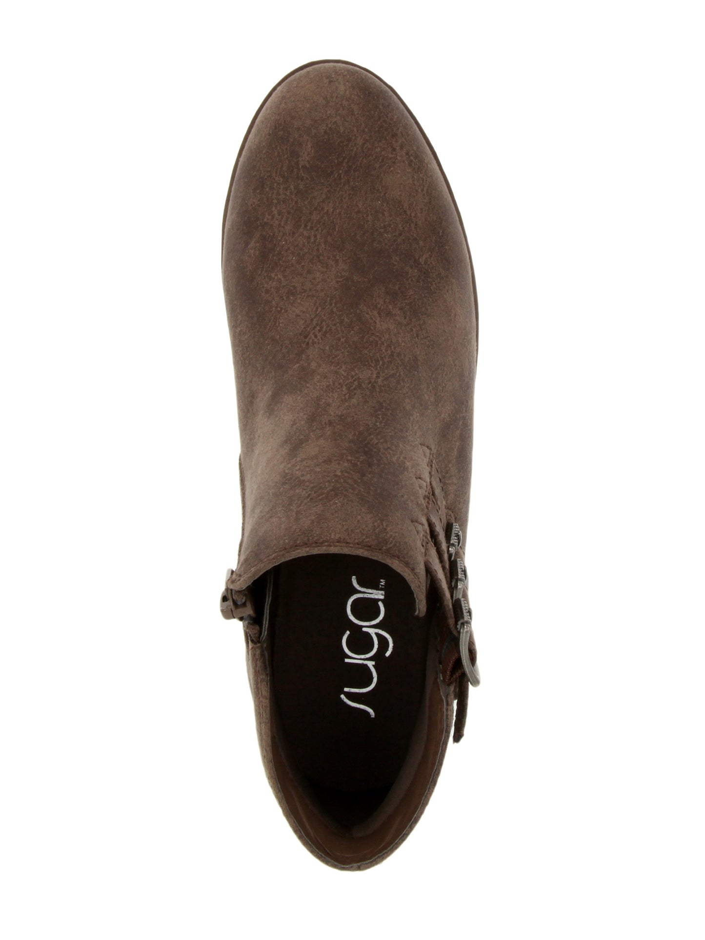 Sugar Women's Buckle Accent Cushioned Tikki Almond Toe Block Heel Zip up Booties Brown Size 10 M