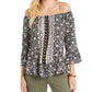 Style & Co Women's Printed Convertible Neck Top Black Size M