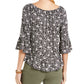 Style & Co Women's Printed Convertible Neck Top Black Size M