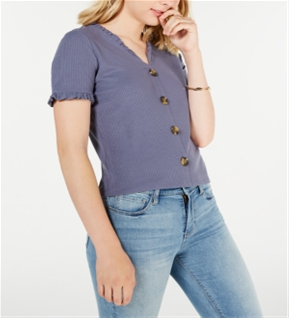 American Rag Junior's Button TrimRuffle Top Blue Size Large