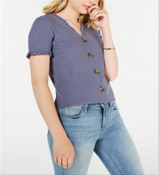 American Rag Junior's Button TrimRuffle Top Blue Size Large