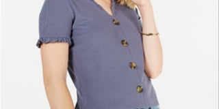 American Rag Junior's Button TrimRuffle Top Blue Size Large