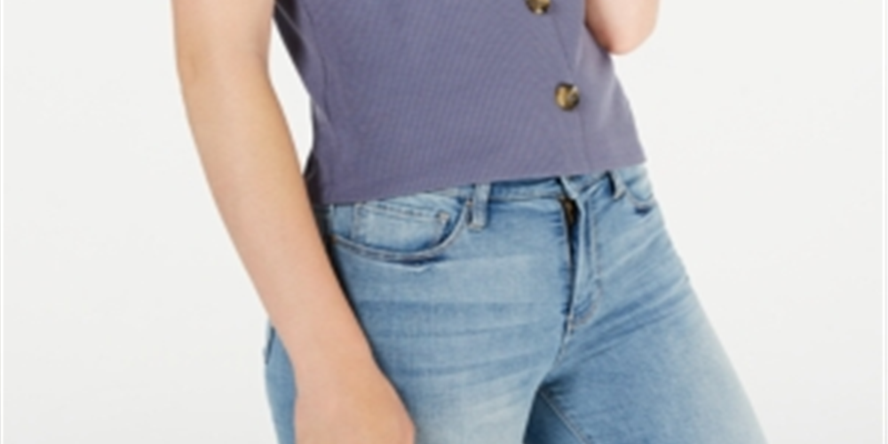 American Rag Junior's Button TrimRuffle Top Blue Size Large